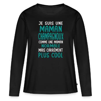Maman Champagnoux comme maman normale plus cool - T-shirt manches longues Premium bio Femme - noir - Devant - Julia (174cm)