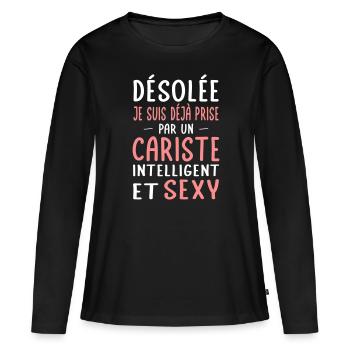 Désolée déjà prise par un cariste sexy - T-shirt manches longues Premium bio Femme - noir - Devant - Julia (174cm)