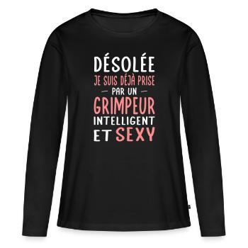 Désolée déjà prise par un grimpeur sexy - T-shirt manches longues Premium bio Femme - noir - Devant - Julia (174cm)