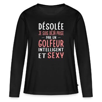 Désolée déjà prise par un golfeur sexy - T-shirt manches longues Premium bio Femme - noir - Devant - Julia (174cm)