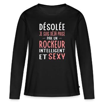 Désolée déjà prise par un rockeur sexy - T-shirt manches longues Premium bio Femme - noir - Devant - Julia (174cm)