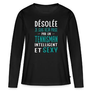 Désolée déjà prise par un tennisman sexy - T-shirt manches longues Premium bio Femme - noir - Devant - Julia (174cm)