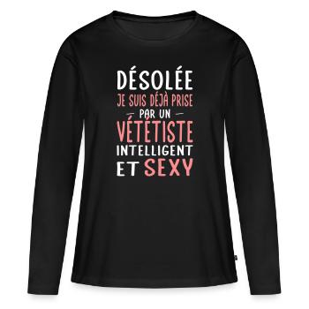 Désolée déjà prise par un vététiste sexy - T-shirt manches longues Premium bio Femme - noir - Devant - Julia (174cm)