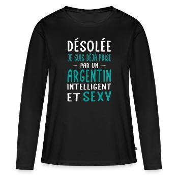 Désolée déjà prise par un Argentin sexy - T-shirt manches longues Premium bio Femme - noir - Devant - Julia (174cm)