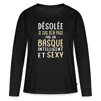 Désolée déjà prise par un Basque sexy - T-shirt manches longues Premium bio Femme - noir - Devant - Julia (174cm)