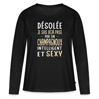 Désolée déjà prise par un Champagnoux sexy - T-shirt manches longues Premium bio Femme - noir - Devant - Julia (174cm)