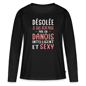 Désolée déjà prise par un Danois sexy - T-shirt manches longues Premium bio Femme - noir - Devant - Julia (174cm)