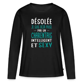 Désolée déjà prise par un Charentais sexy - T-shirt manches longues Premium bio Femme - noir - Devant - Julia (174cm)