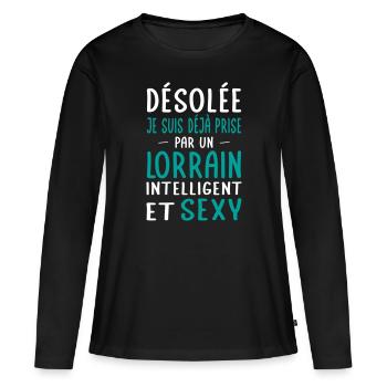 Désolée déjà prise par un Lorrain sexy - T-shirt manches longues Premium bio Femme - noir - Devant - Julia (174cm)