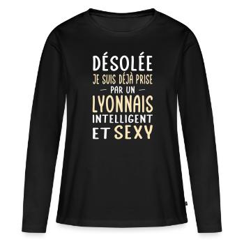 Désolée déjà prise par un Lyonnais sexy - T-shirt manches longues Premium bio Femme - noir - Devant - Julia (174cm)