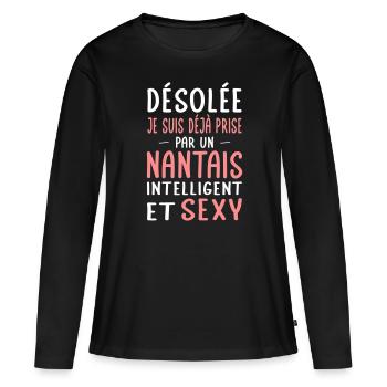 Désolée déjà prise par un Nantais sexy - T-shirt manches longues Premium bio Femme - noir - Devant - Julia (174cm)