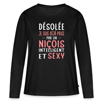 Désolée déjà prise par un Niçois sexy - T-shirt manches longues Premium bio Femme - noir - Devant - Julia (174cm)
