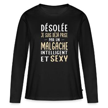 Désolée déjà prise par un Malgache sexy - T-shirt manches longues Premium bio Femme - noir - Devant - Julia (174cm)