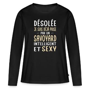 Désolée déjà prise par un Savoyard sexy - T-shirt manches longues Premium bio Femme - noir - Devant - Julia (174cm)