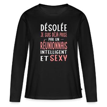 Désolée déjà prise par un Réunionnais sexy - T-shirt manches longues Premium bio Femme - noir - Devant - Julia (174cm)