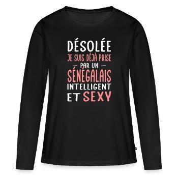 Désolée déjà prise par un Sénégalais sexy - T-shirt manches longues Premium bio Femme - noir - Devant - Julia (174cm)