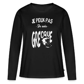 Je peux pas je suis Grecque - T-shirt manches longues Premium bio Femme - noir - Devant - Julia (174cm)