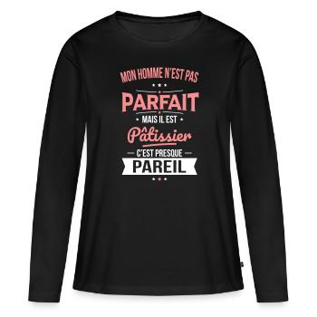 Mon homme n'est pas parfait mais il est pâtissier - T-shirt manches longues Premium bio Femme - noir - Devant - Julia (174cm)