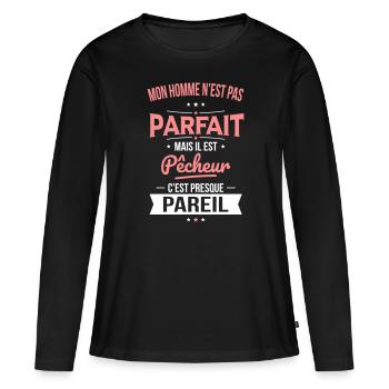 Mon homme n'est pas parfait mais il est pêcheur - T-shirt manches longues Premium bio Femme - noir - Devant - Julia (174cm)