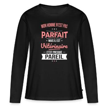 Mon homme pas parfait mais il est vétérinaire - T-shirt manches longues Premium bio Femme - noir - Devant - Julia (174cm)