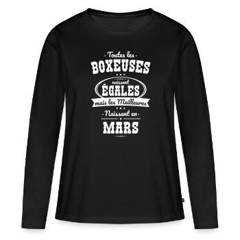 Boxeuses égales meilleures naissent en Mars - T-shirt manches longues Premium bio Femme - noir - Devant - Julia (174cm)