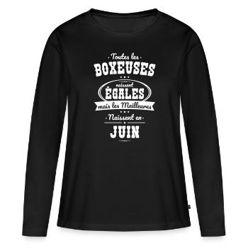 Boxeuses égales meilleures naissent en Juin - T-shirt manches longues Premium bio Femme - noir - Devant - Julia (174cm)