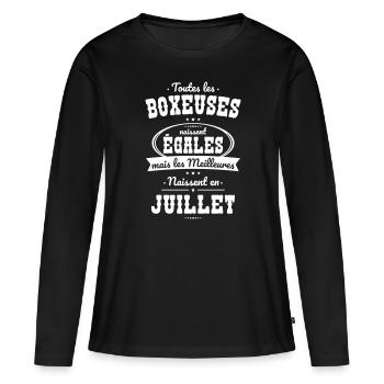 Boxeuses égales meilleures naissent en Juillet - T-shirt manches longues Premium bio Femme - noir - Devant - Julia (174cm)