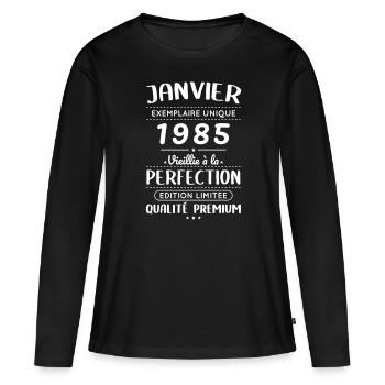 40-jähriges Jubiläum - Januar 1985 Perfektion - Frauen Premium Bio Langarmshirt - Schwarz - Vorne - Julia (174cm)