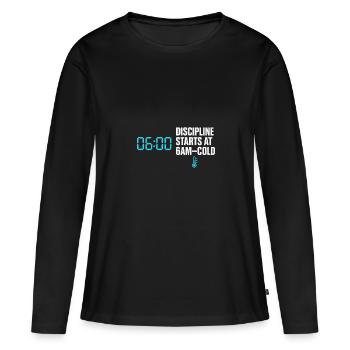Douches froides Dureté mentale Exposition au froid - T-shirt manches longues Premium bio Femme - noir - Devant - Julia (174cm)