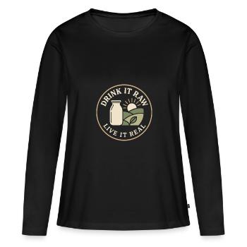 Boire du lait cru Lait cru de la ferme Fraîcheur - T-shirt manches longues Premium bio Femme - noir - Devant - Julia (174cm)