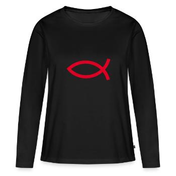 Jésus poisson Ichthys poisson poisson poisson - T-shirt manches longues Premium bio Femme - noir - Devant - Julia (174cm)