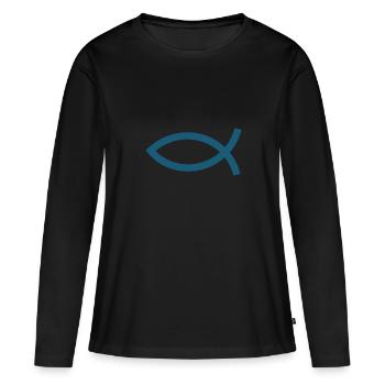 Jésus poisson Ichthys poisson poisson poisson - T-shirt manches longues Premium bio Femme - noir - Devant - Julia (174cm)