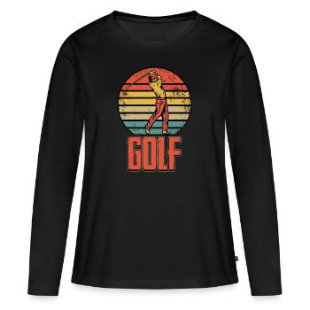 Golf Vintage Golfeur Design Coloré - T-shirt manches longues Premium bio Femme - noir - Devant - Julia (174cm)