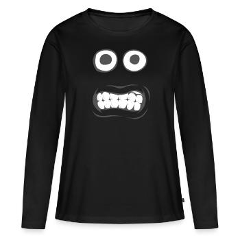 Crazy Cartoon Face Monster Peur Peur Peur Peur - T-shirt manches longues Premium bio Femme - noir - Devant - Julia (174cm)