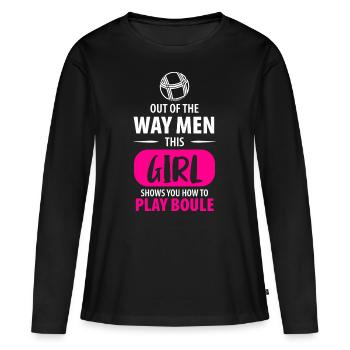 Pétanque Pétanque Pétanque Pétanque Femmes Femmes Filles - T-shirt manches longues Premium bio Femme - noir - Devant - Julia (174cm)