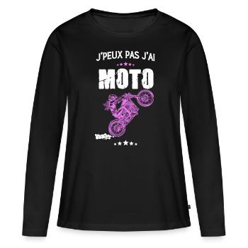 Motarde idée cadeau moto femme - T-shirt manches longues Premium bio Femme - noir - Devant - Julia (174cm)