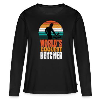 Butcher Butcher Butcher Meat Sausage Comptoir - T-shirt manches longues Premium bio Femme - noir - Devant - Julia (174cm)