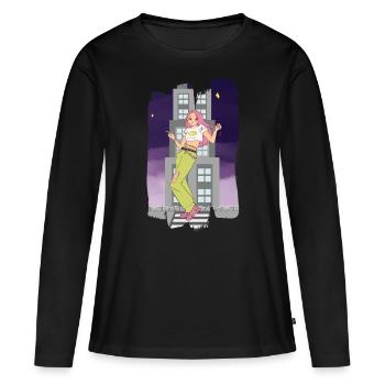 Anime Girl, City, City life - Women's Premium Organic Long Sleeve Shirt - black - Front - Julia (174cm)