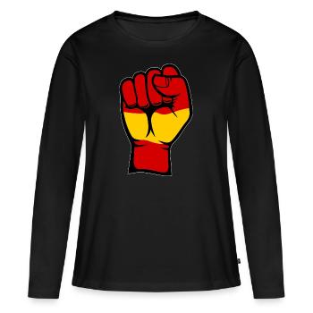 Drapeau de l’Espagne Symbole de la main du poing - T-shirt manches longues Premium bio Femme - noir - Devant - Julia (174cm)