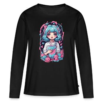 Anime Girl Kawaii gothique Milkshake Pastel Design - T-shirt manches longues Premium bio Femme - noir - Devant - Julia (174cm)