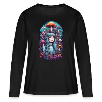Psychédélique Pastel rêve champignons Festival Design - T-shirt manches longues Premium bio Femme - noir - Devant - Julia (174cm)
