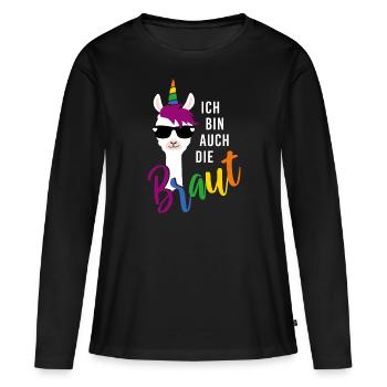 LGBTQ auch Braut Lama Einhorn Regenbogen JGA - Frauen Premium Bio Langarmshirt - Schwarz - Vorne - Julia (174cm)