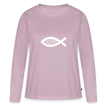 Symbole du poisson Chrétiens - Eglise - Foi - T-shirt manches longues Premium bio Femme - rose poudré - Devant - Julia (174cm)