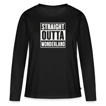 Straight Outta Wonderland - white display - Frauen Premium Bio Langarmshirt - Schwarz - Vorne - Julia (174cm)