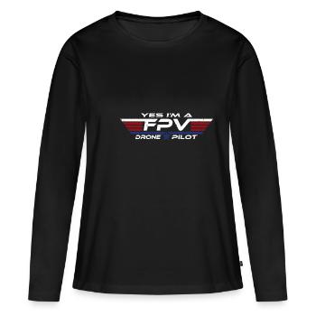 FPV Drone Drone Pilote de drone Pilote de drone Pilote de drone - T-shirt manches longues Premium bio Femme - noir - Devant - Julia (174cm)