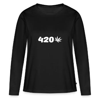 420 mit Hanfblatt - Frauen Premium Bio Langarmshirt - Schwarz - Vorne - Julia (174cm)