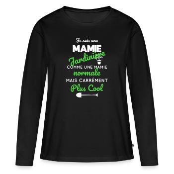 Mamie jardinière comme une mamie normale plus cool - T-shirt manches longues Premium bio Femme - noir - Devant - Julia (174cm)