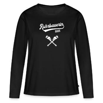 Rohrbauerin 2025 Beruf Rohrbauer Ausbildung Lehre - Frauen Premium Bio Langarmshirt - Schwarz - Vorne - Julia (174cm)