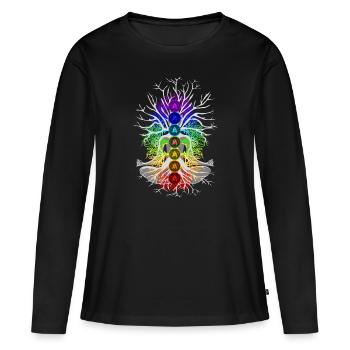 Harmonie des chakras - T-shirt manches longues Premium bio Femme - noir - Devant - Julia (174cm)