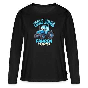 Coole Jungs fahren Traktor Trecker Junge - Frauen Premium Bio Langarmshirt - Schwarz - Vorne - Julia (174cm)